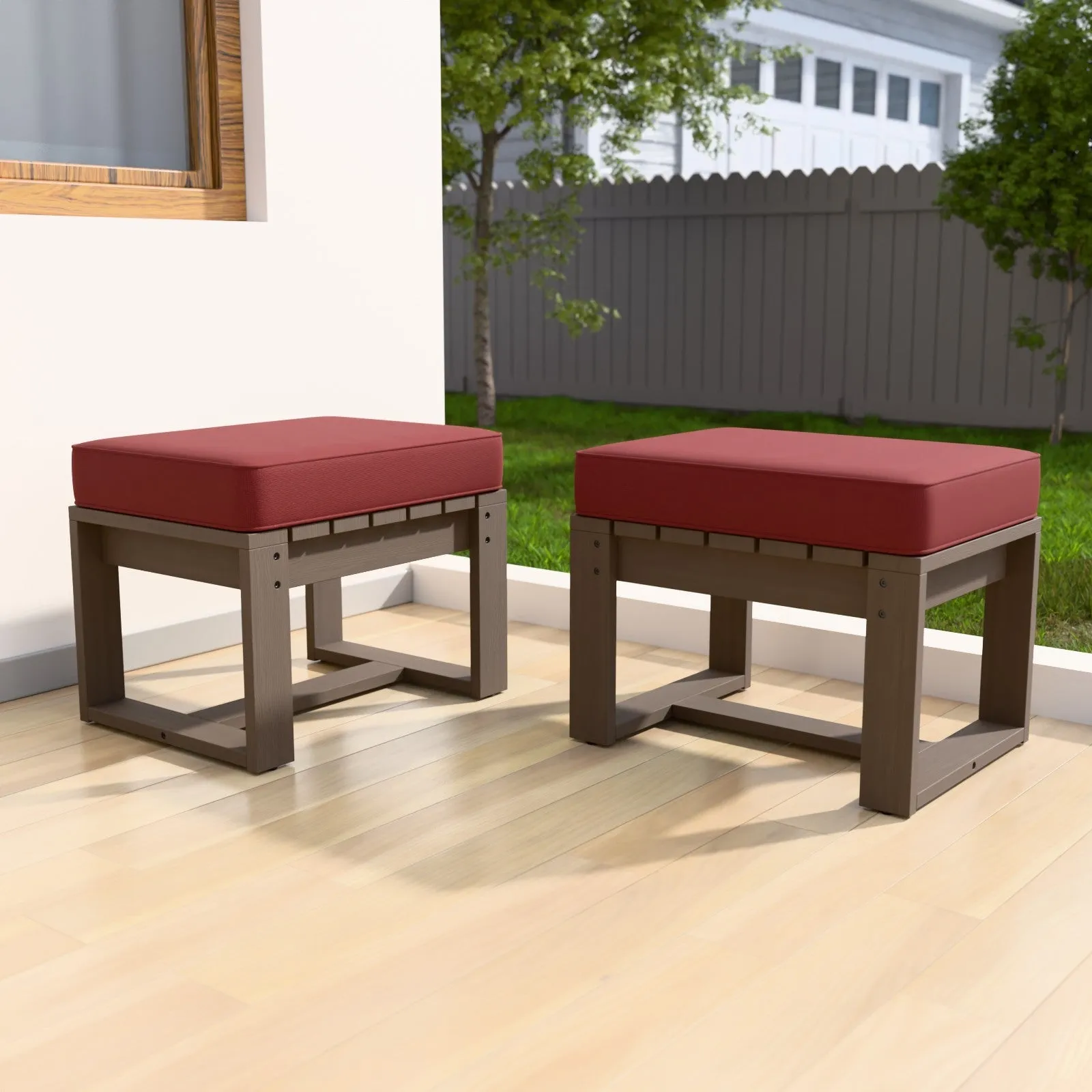 Natural Cedar Outdoor Patio Ottomans, Set of 2