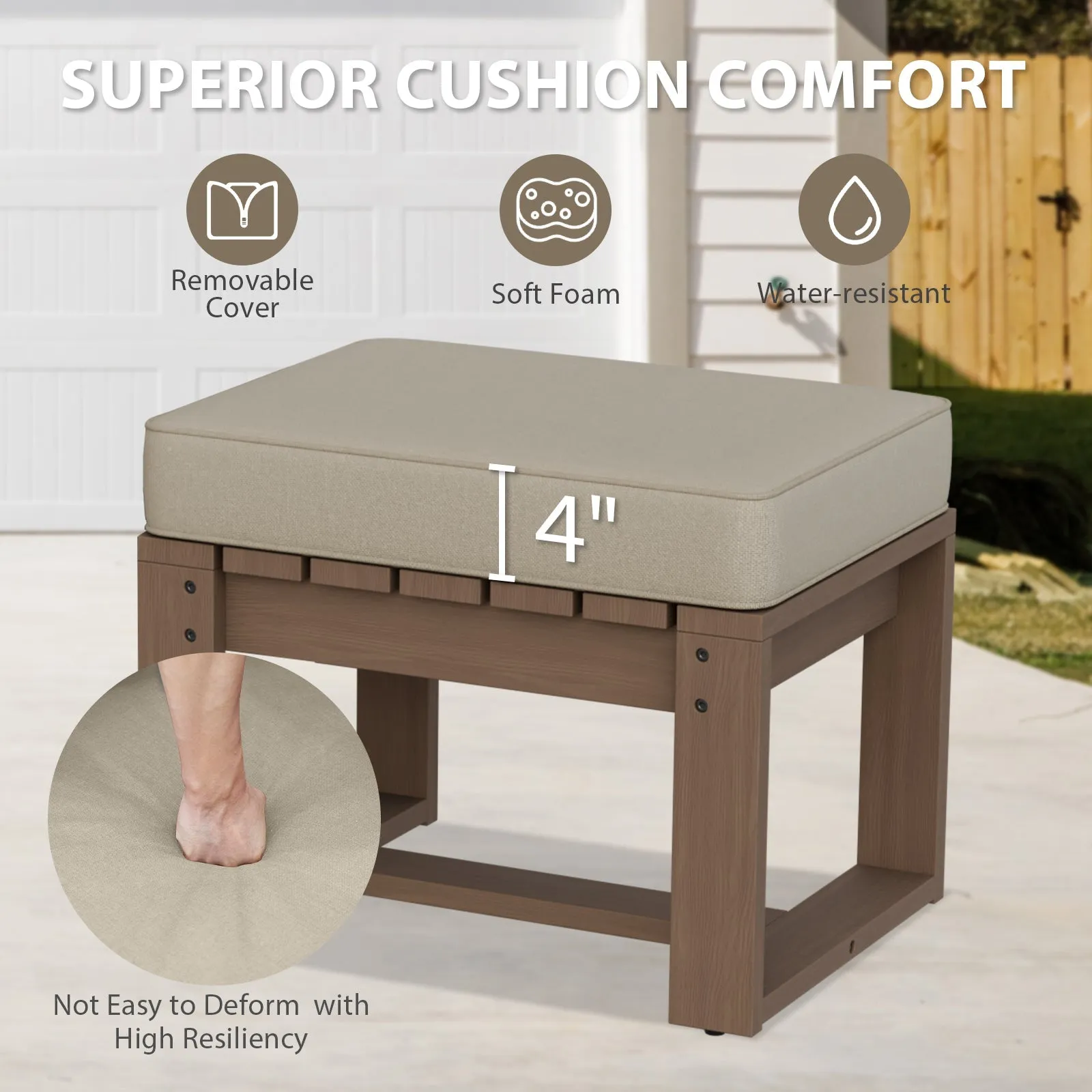 Natural Cedar Outdoor Patio Ottomans, Set of 2