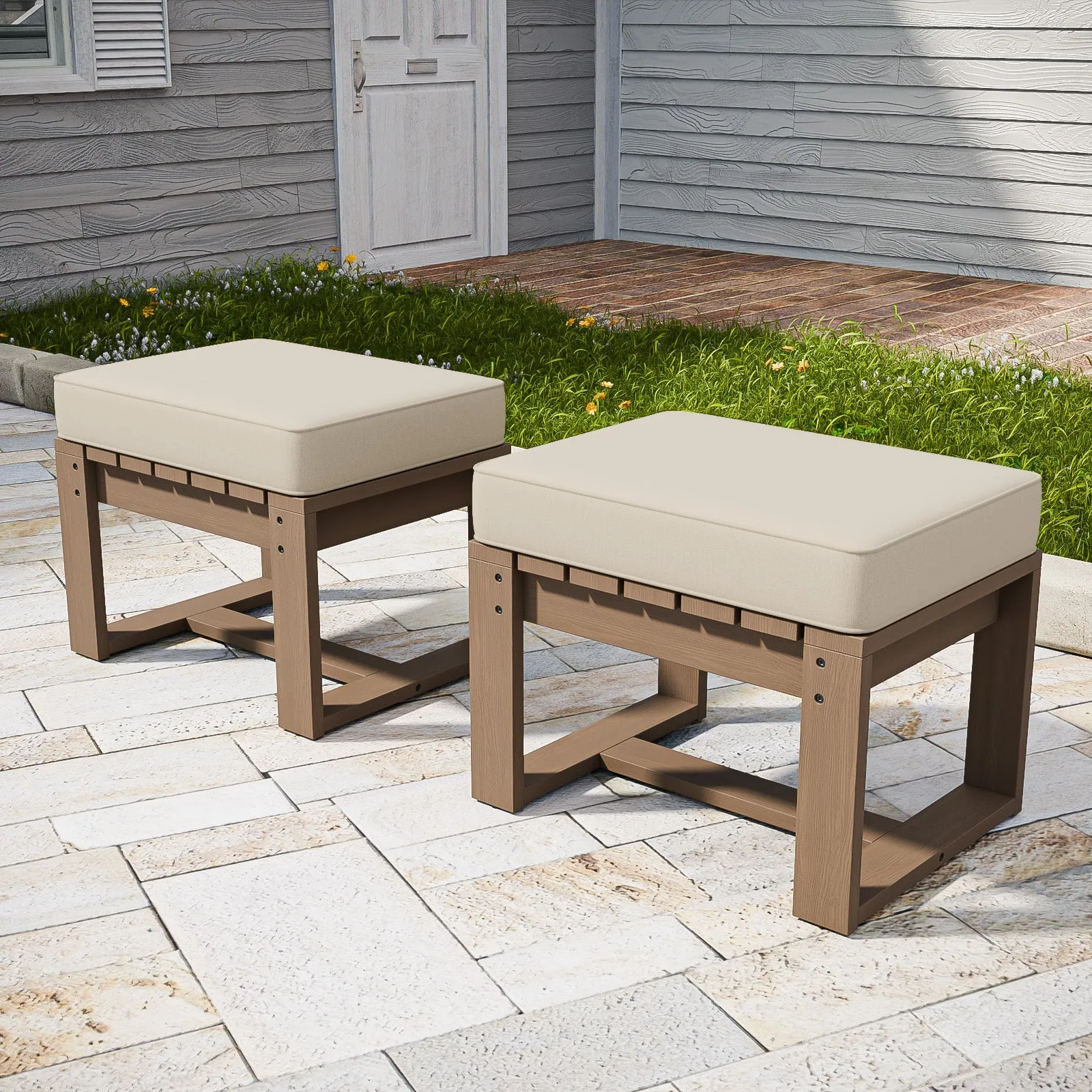 Natural Cedar Outdoor Patio Ottomans, Set of 2