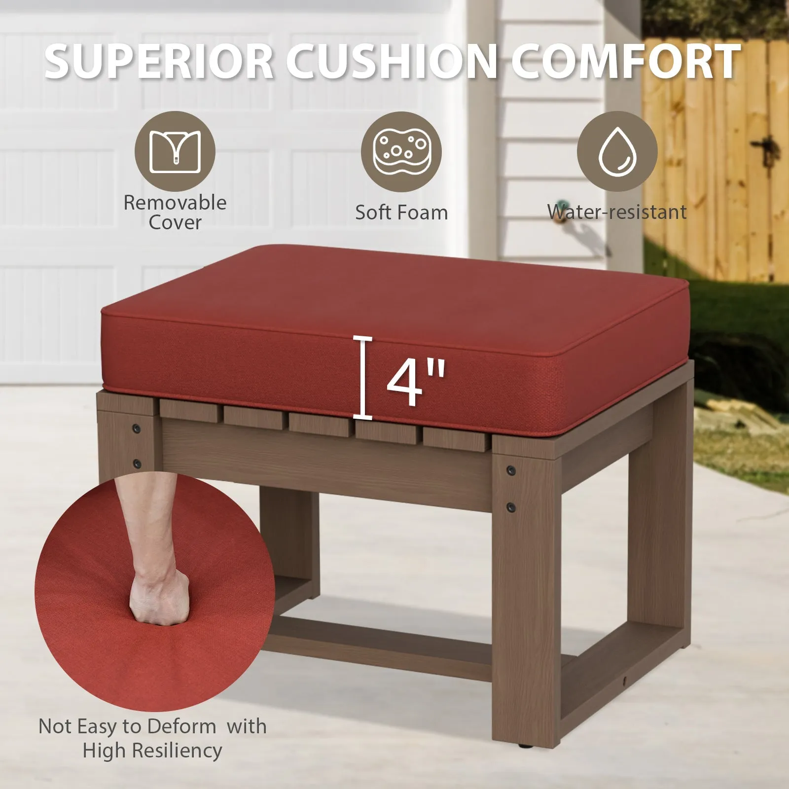 Natural Cedar Outdoor Patio Ottomans, Set of 2