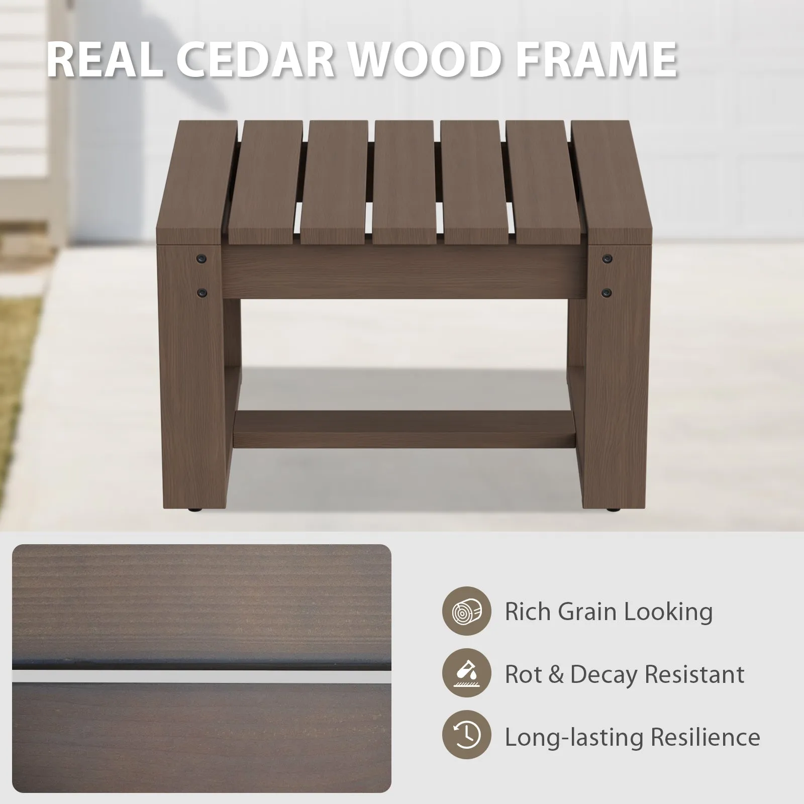Natural Cedar Outdoor Patio Ottomans, Set of 2