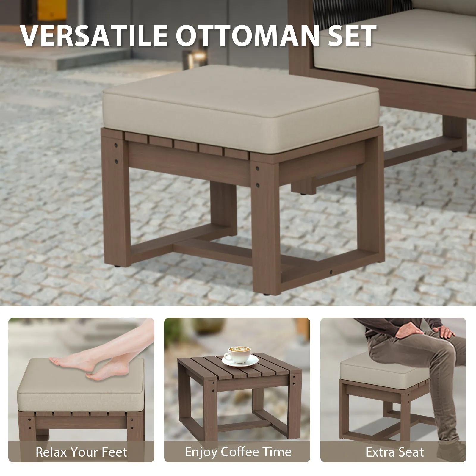 Natural Cedar Outdoor Patio Ottomans, Set of 2