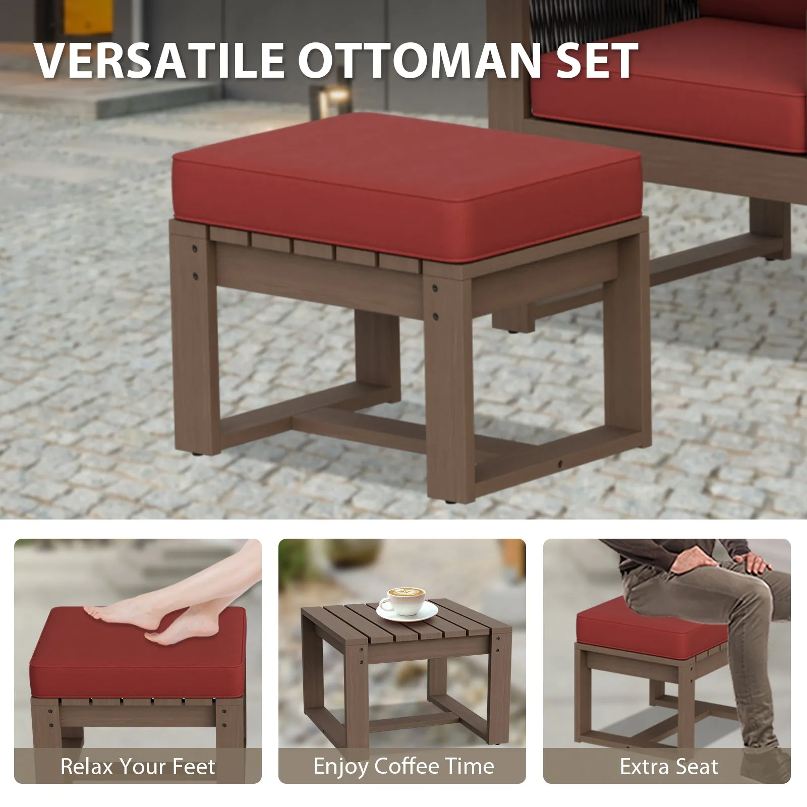 Natural Cedar Outdoor Patio Ottomans, Set of 2
