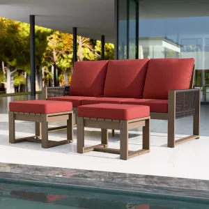 Natural Wood Furniture Set, Sofa and Ottomans, 3 Pieces