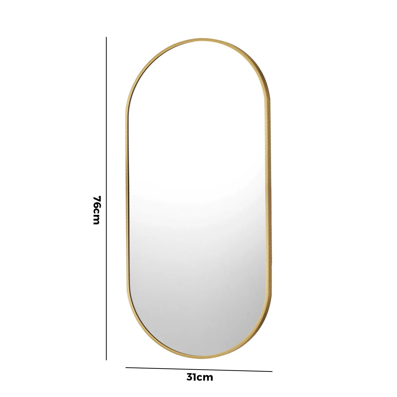Oikiture Wall Mirrors Oval Makeup Mirror Bathroom Home Decor Gold 76x31cm