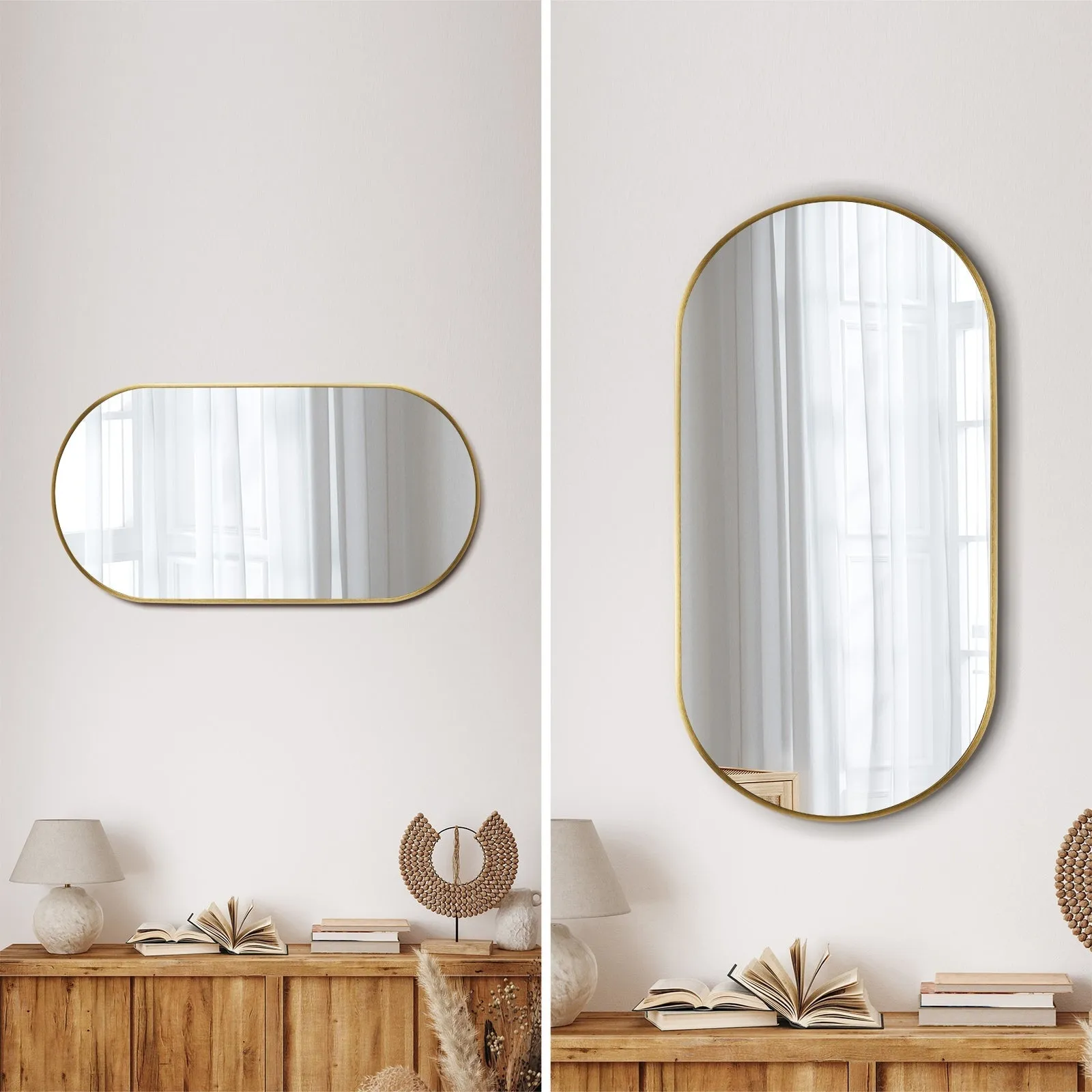 Oikiture Wall Mirrors Oval Makeup Mirror Bathroom Home Decor Gold 76x31cm
