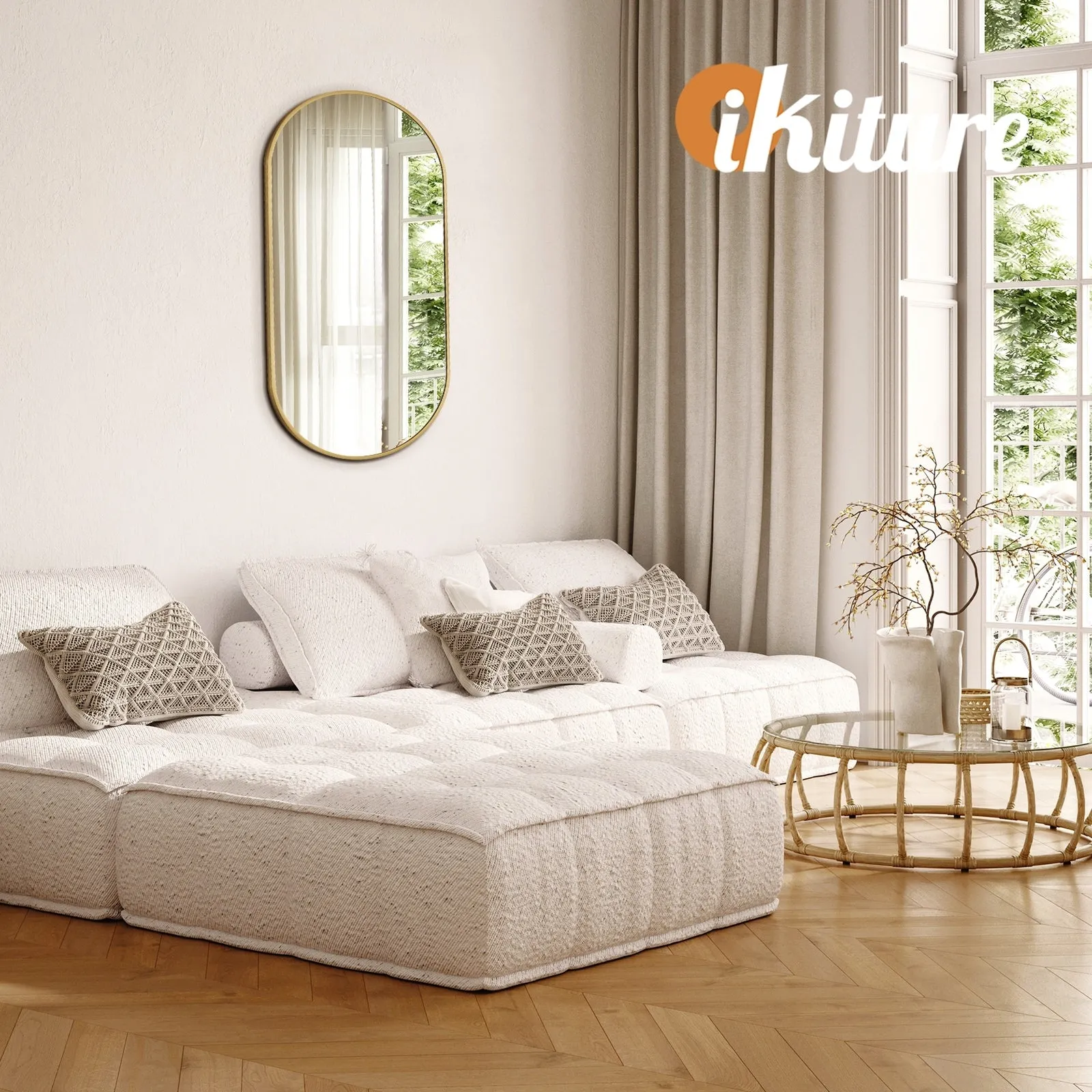 Oikiture Wall Mirrors Oval Makeup Mirror Bathroom Home Decor Gold 76x31cm