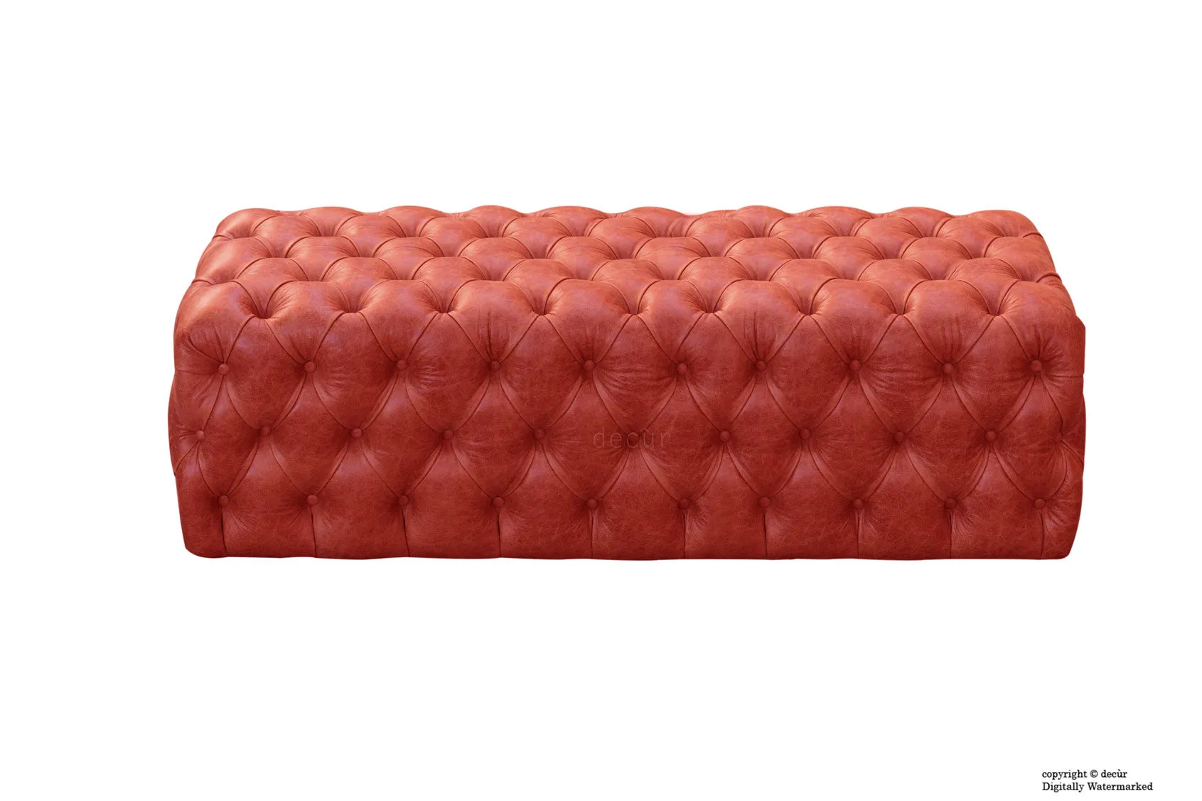 Oliver Buttoned Leather Ottoman - Red