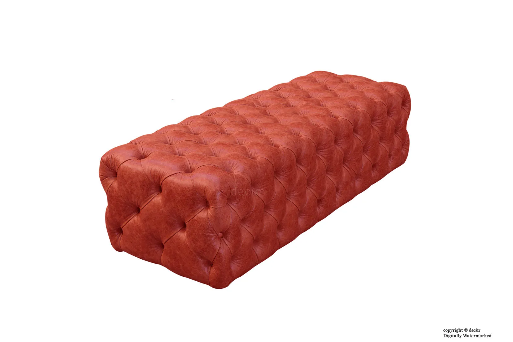 Oliver Buttoned Leather Ottoman - Red