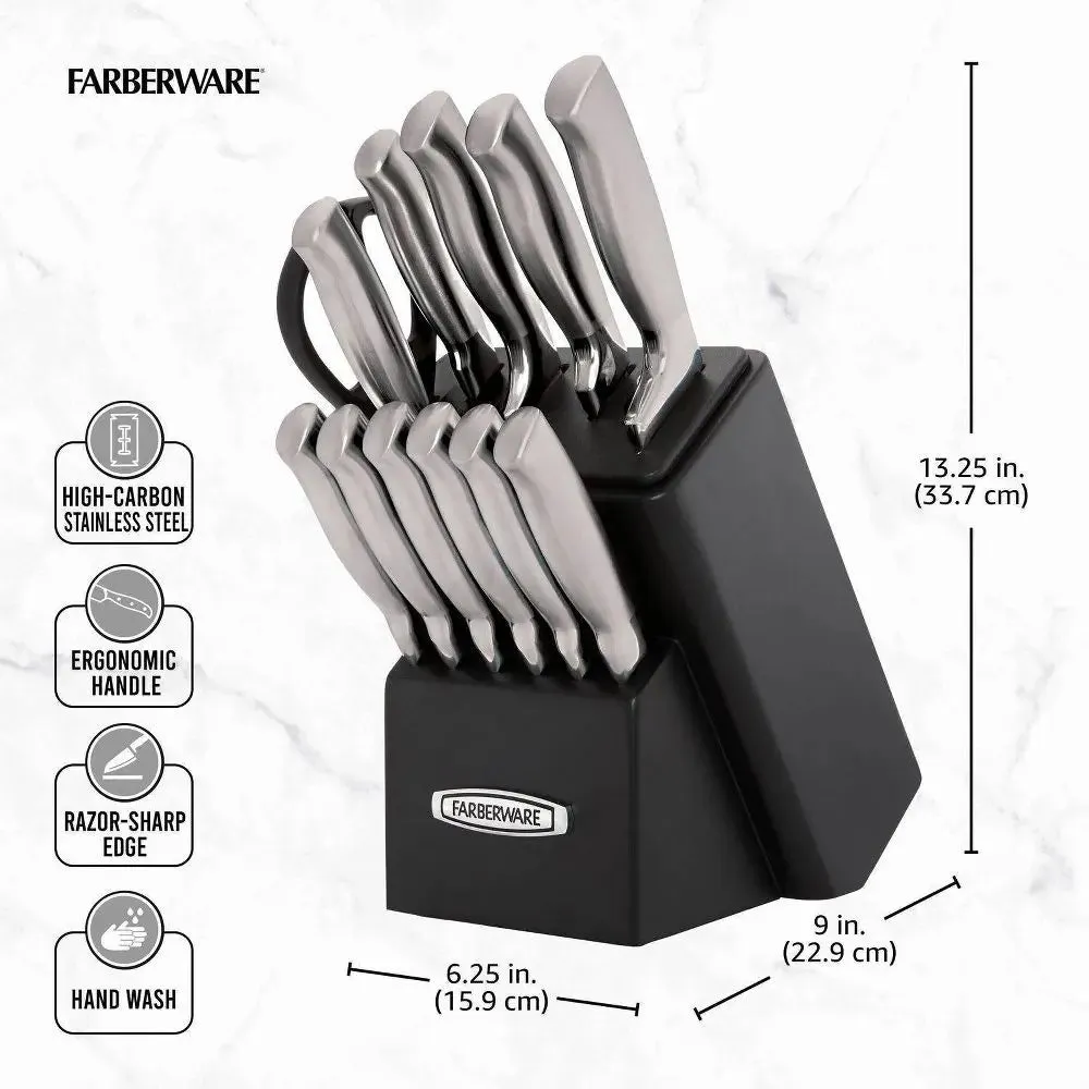 Open Box - Farberware 13 Pc Self Sharpening Hollow Handle Knife Block Set