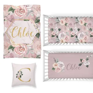 Romantic Rose Nursery Starter Crib Bedding Set