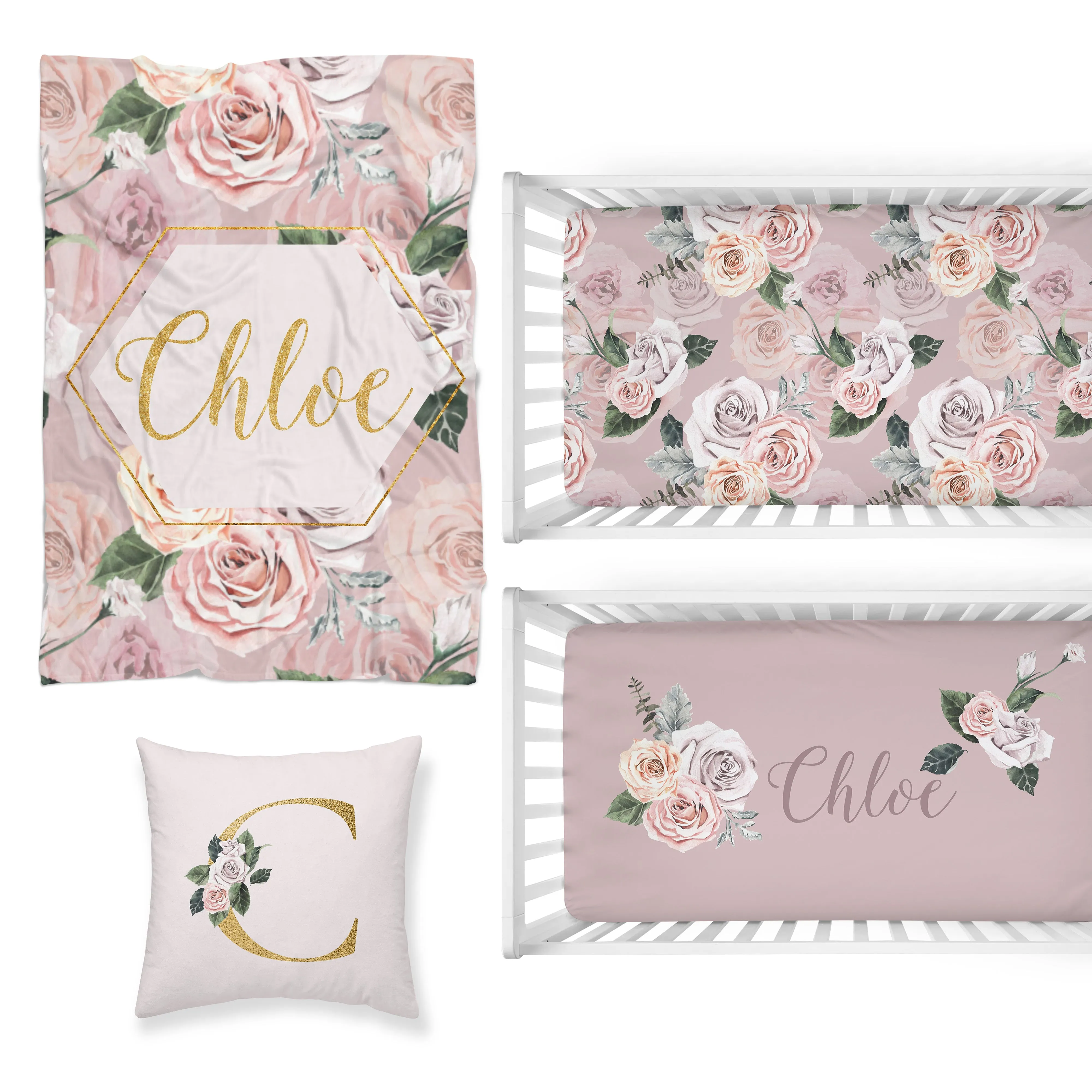 Romantic Rose Nursery Starter Crib Bedding Set