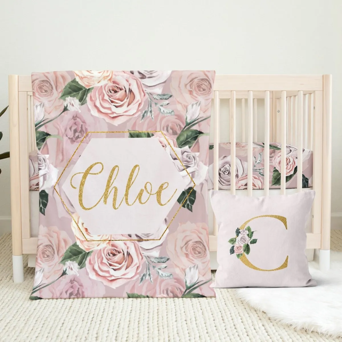 Romantic Rose Nursery Starter Crib Bedding Set