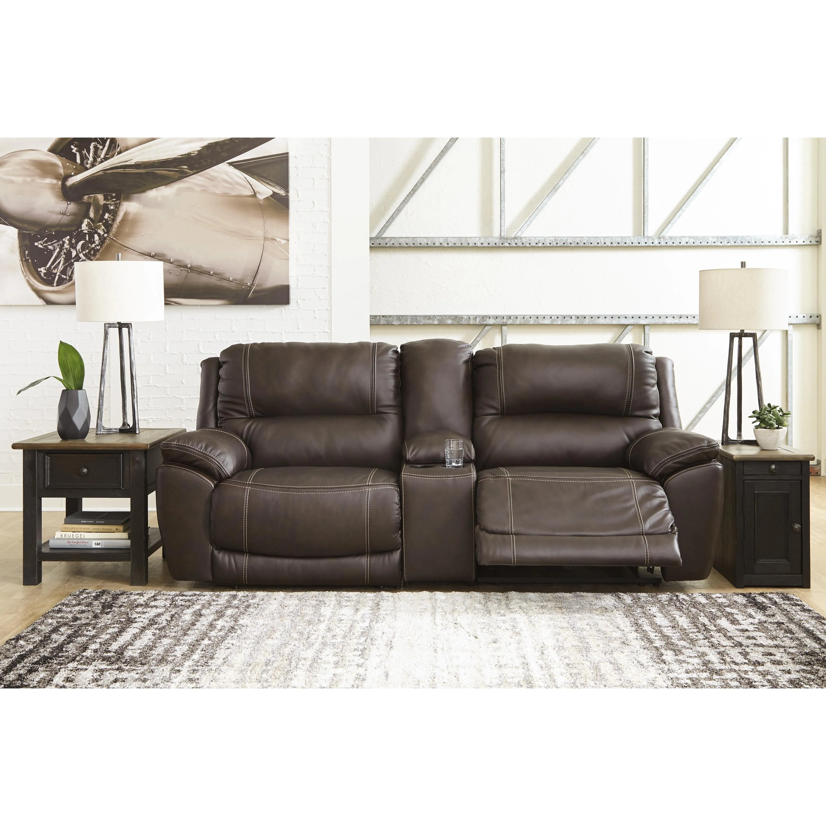 Signature Design by Ashley Dunleith Power Reclining Leather Match 3 pc Sectional U7160458/U7160457/U7160462