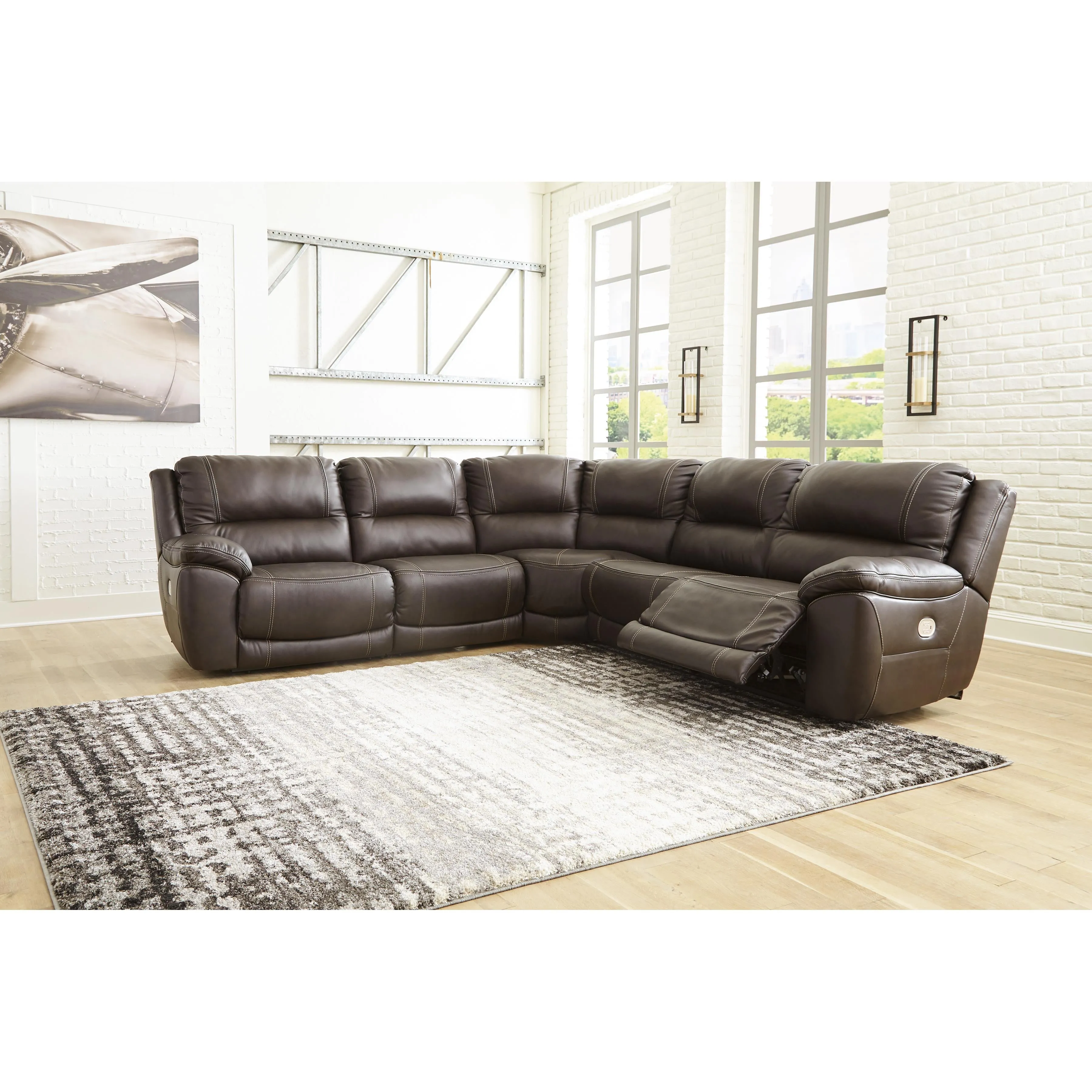 Signature Design by Ashley Dunleith Power Reclining Leather Match 5 pc Sectional U7160458/U7160446/U7160477/U7160446/U7160462