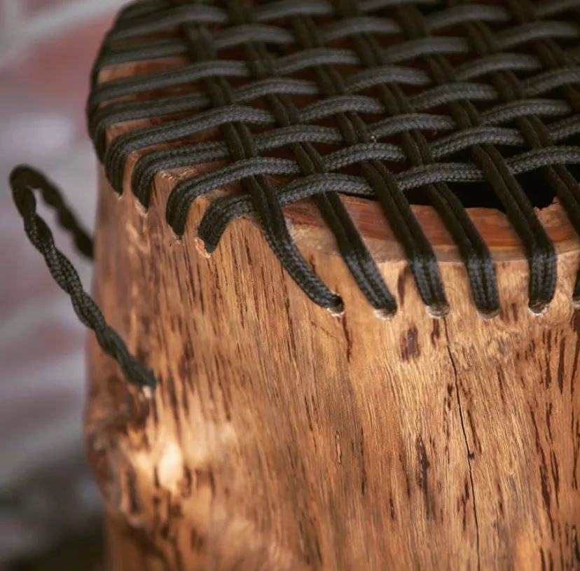 Teak Rope Stool - Black Rope