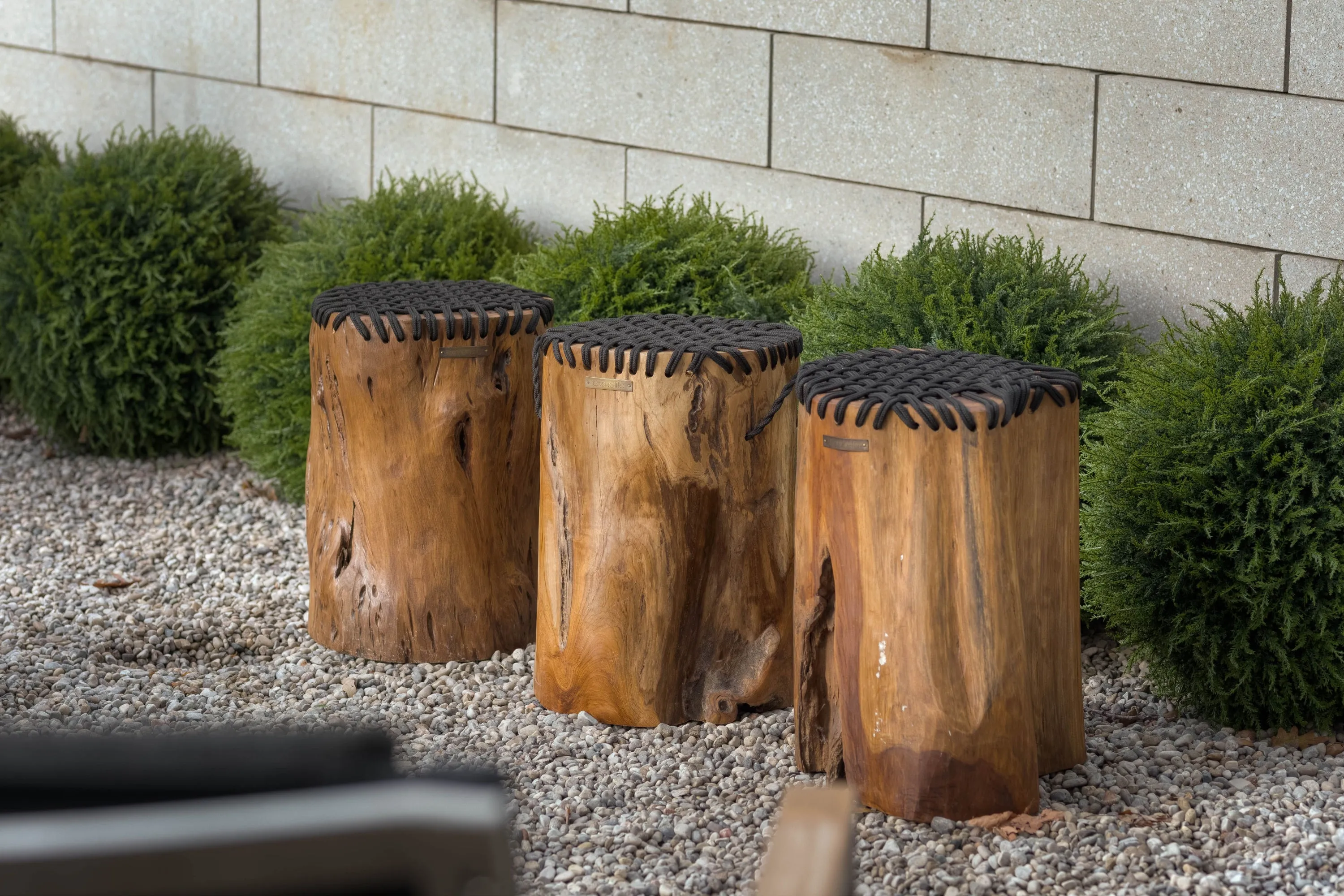 Teak Rope Stool - Black Rope