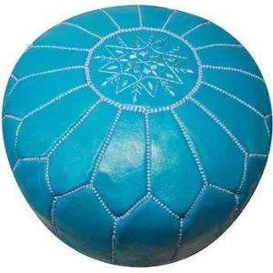 Turquoise Leather Pouf