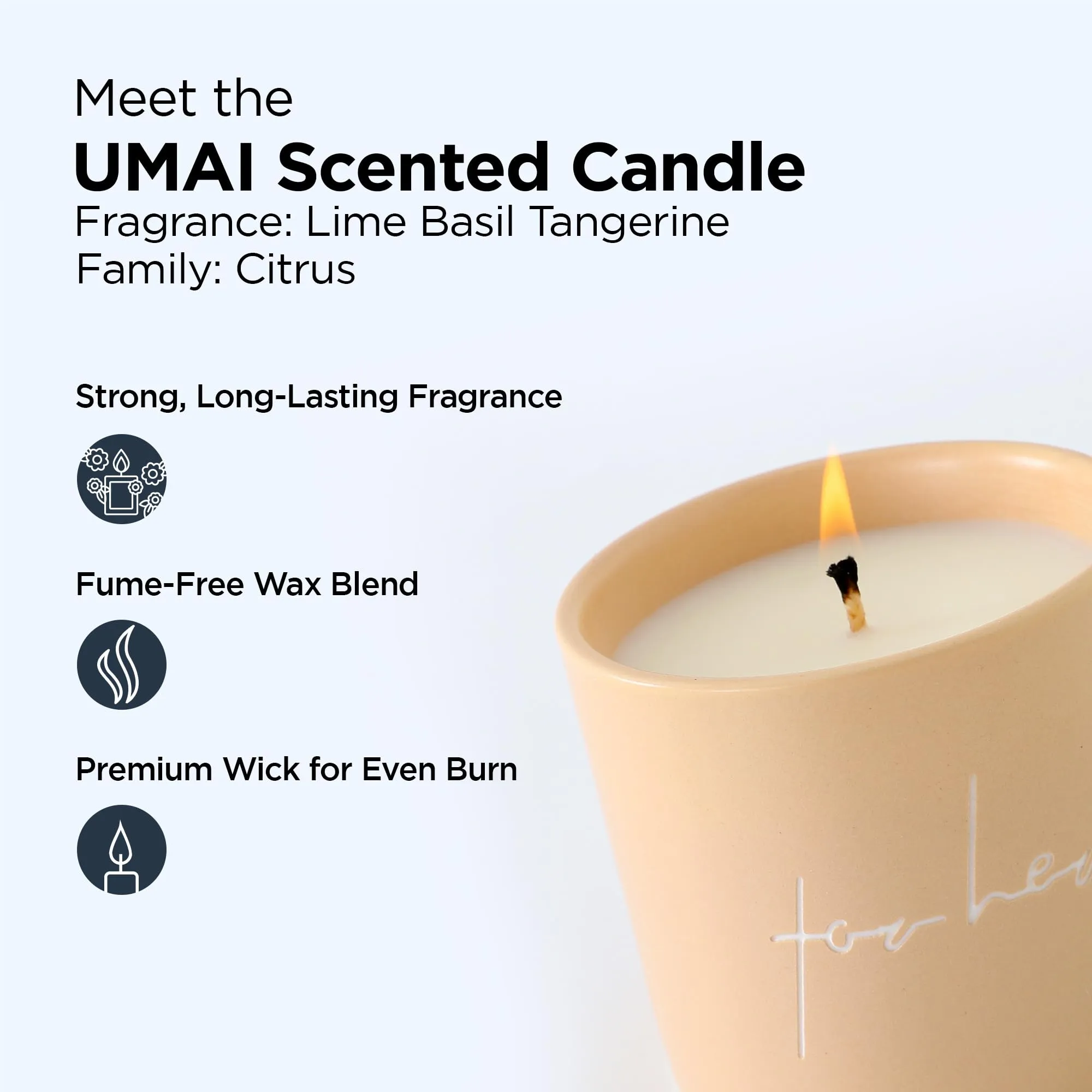 UMAI Ceramic Jar Scented Candles|Premium Scented Candle with Long-Lasting Fragrance(50 Hrs),Soy & Essential Oil Blend|Fragrance Candles for Home Decor,Christmas & New Years Gift|Lime Basil Tangerine
