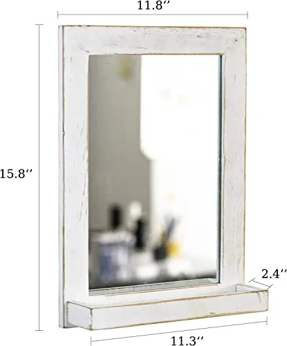 Vishwakarma Arts Bathroom Mirror with Storage Bathroom Hanging Wall Mirror with Shelf for Living Room or Bathroom Vanity Bathroom Mirror Cabinet 30x40cm (White)