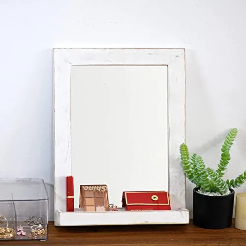 Vishwakarma Arts Bathroom Mirror with Storage Bathroom Hanging Wall Mirror with Shelf for Living Room or Bathroom Vanity Bathroom Mirror Cabinet 30x40cm (White)