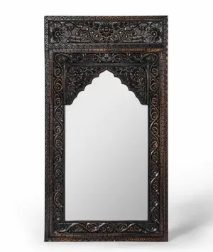 Vishwakarma Arts Full Length Carved Window Mirror for Wall Decoration | Bedroom | Living Room | Vintage Style | Handmade Rustic Mirror Frame 130x70cm (Walnut)