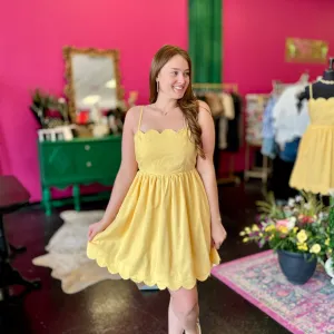 Yellow Scallopped & Bow Back Dress